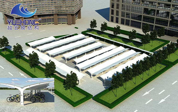 雙邊圓管膜結構車棚